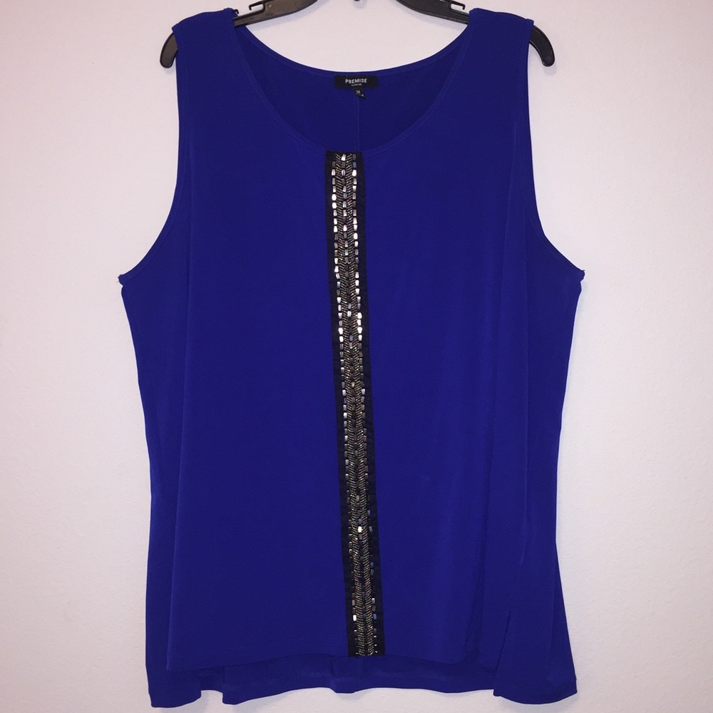 Premise cobalt sleeveless blouse w/ beading 3X